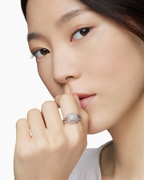 Womens Petite Albion Ring in Sterling Silver with Pavé, 7mm