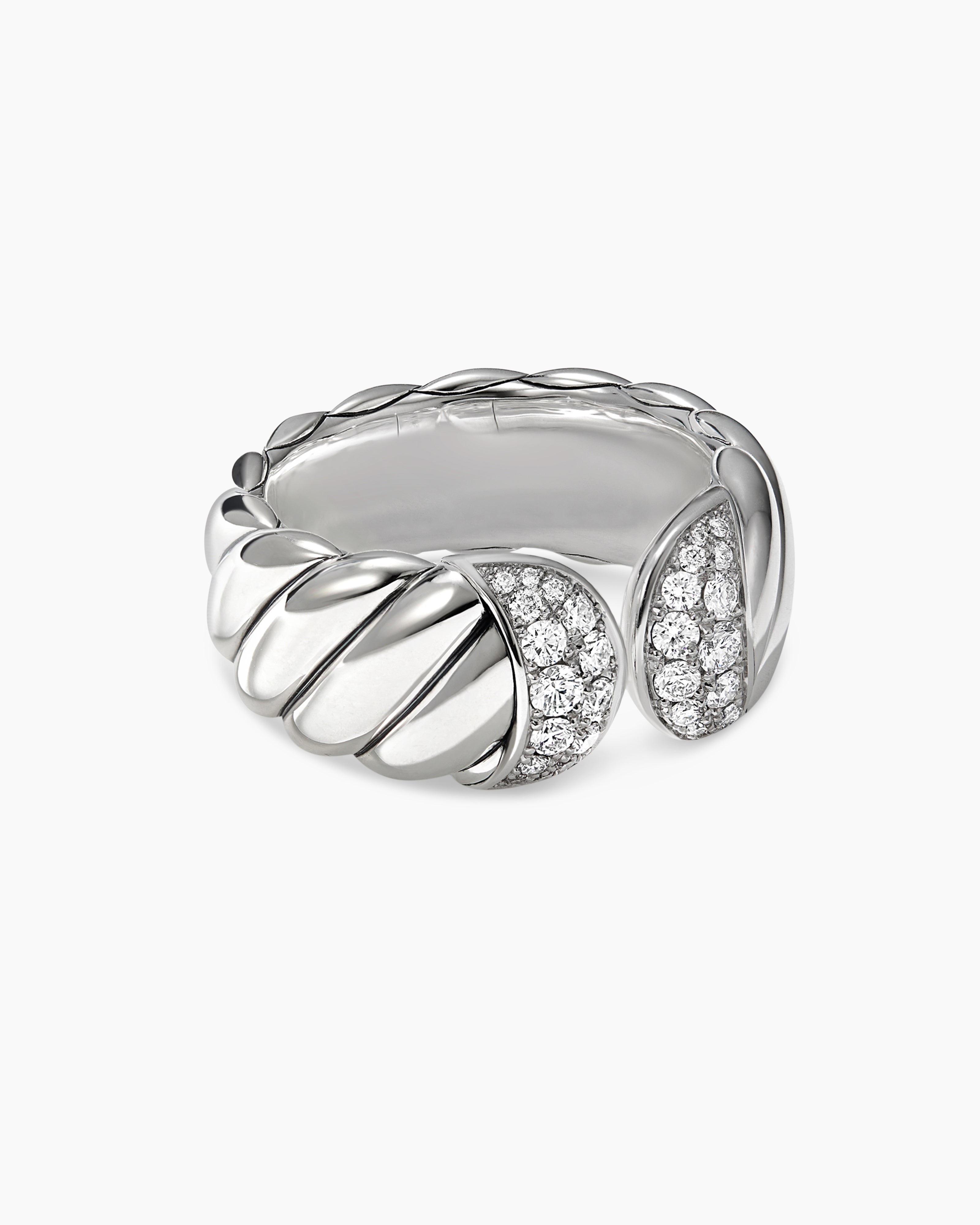 Sculpted Cable Ring in Sterling Silver with Diamonds, 10mm | David