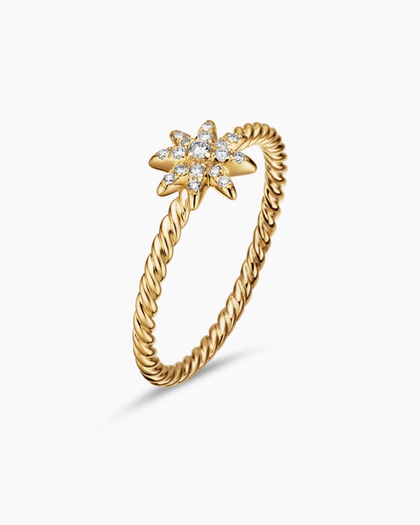 Petite Starburst Ring in 18K Yellow Gold with Diamonds, 7.5mm