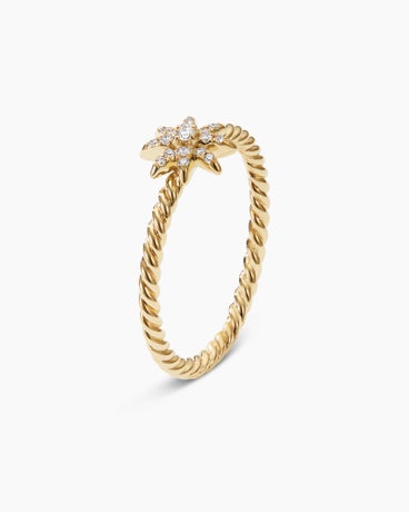 Petite Starburst Ring in 18K Yellow Gold with Full Pavé, 7.5mm