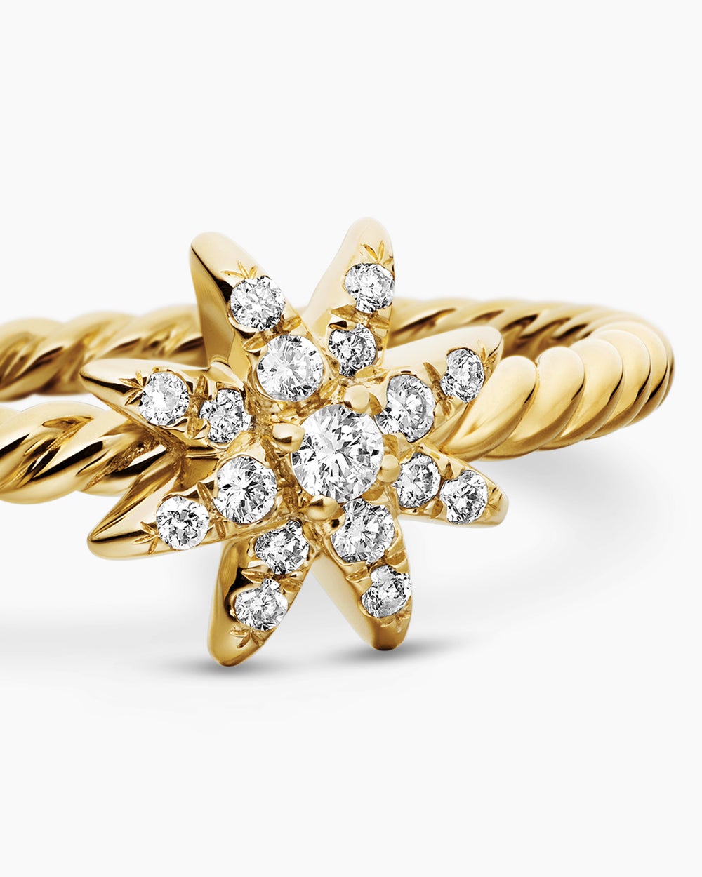 Womens Petite Starburst Station Ring in 18ct Yellow Gold with Diamonds, 7.5mm