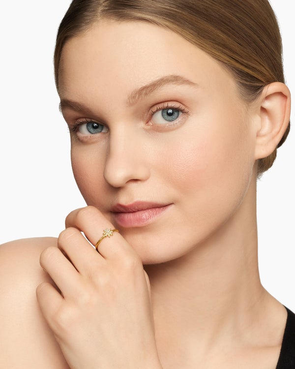 Petite Starburst Ring in 18K Yellow Gold with Diamonds, 7.5mm