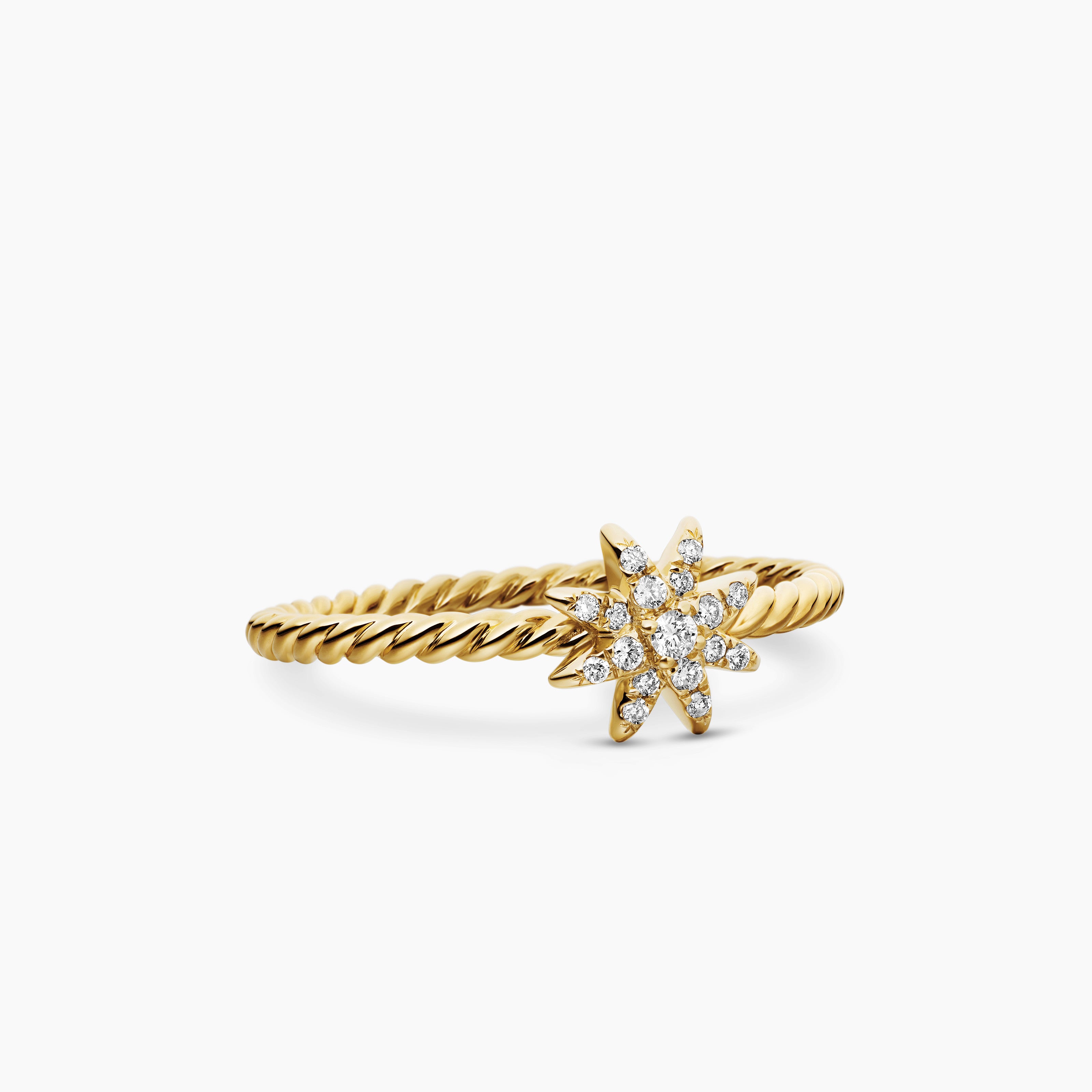 Womens Petite Starburst Station Ring in 18K Yellow Gold with Diamonds, 7.5mm
