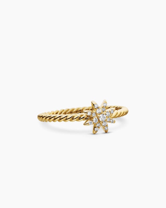 Petite Starburst Ring in 18K Yellow Gold with Full Pavé, 7.5mm
