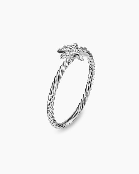 Petite Starburst Ring in Sterling Silver with Diamonds, 7.5mm
