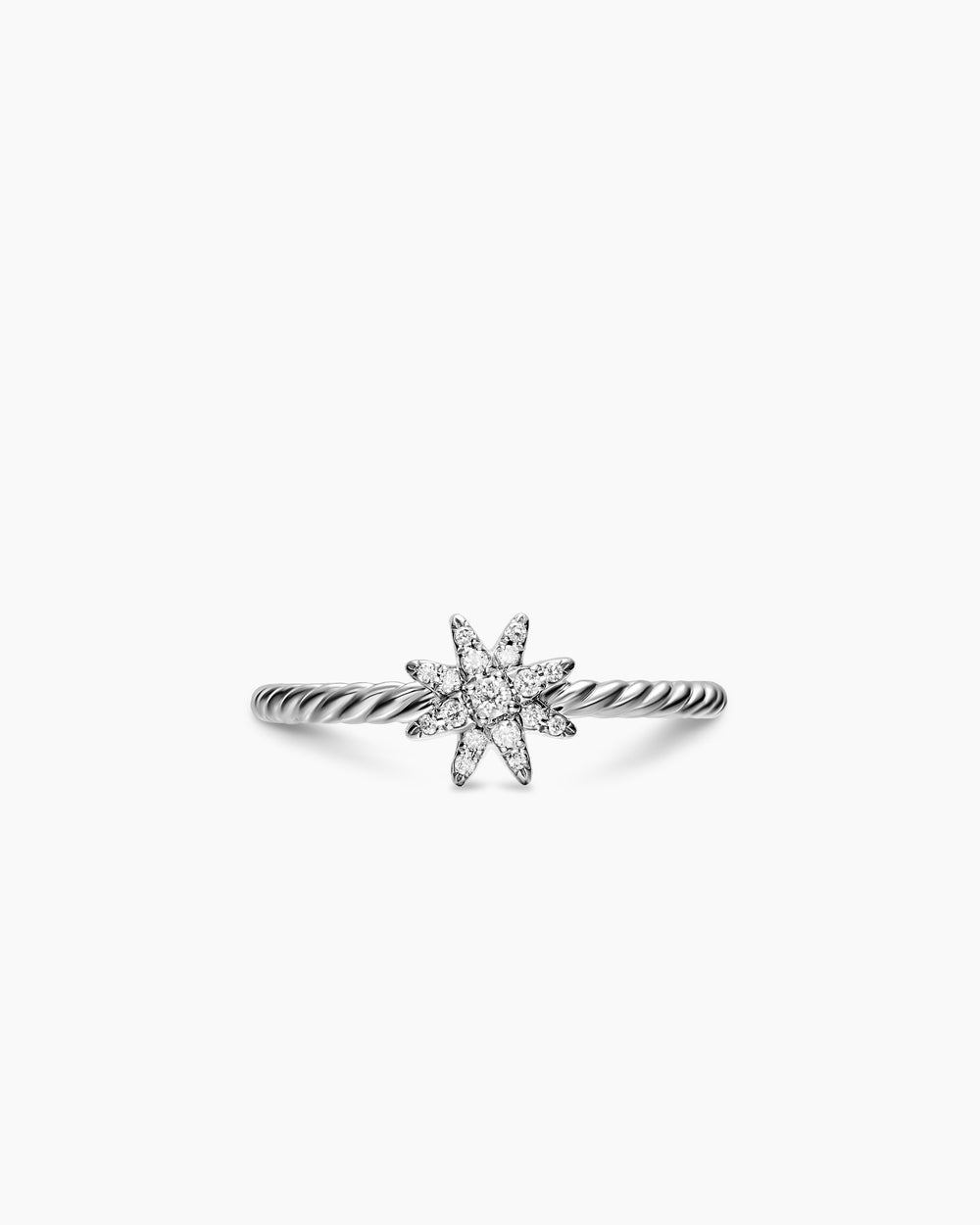Womens Petite Starburst Ring in Sterling Silver with Diamonds, 7.5mm