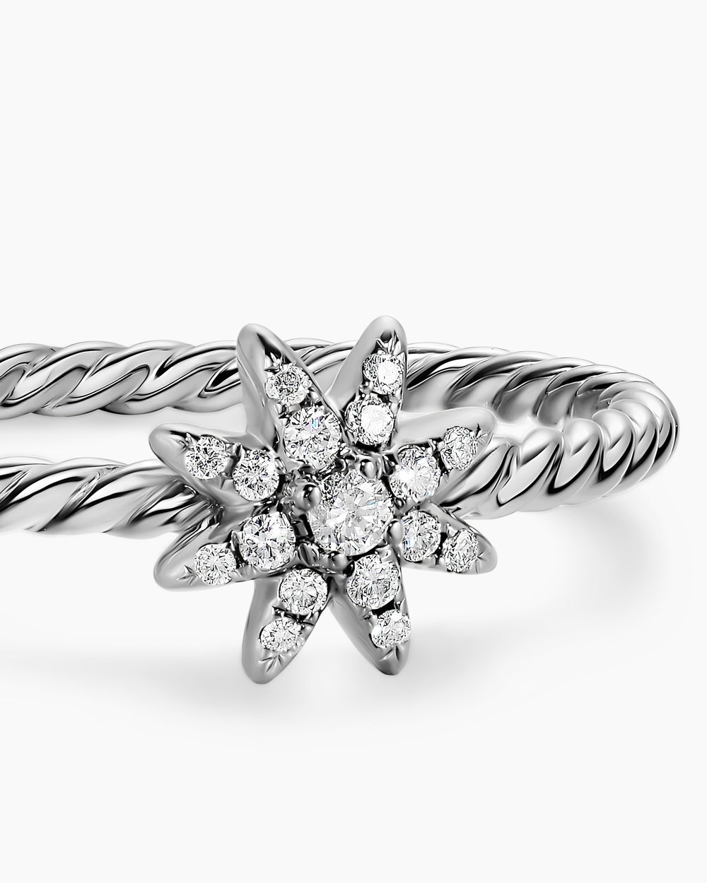 Womens Petite Starburst Ring in Sterling Silver with Diamonds, 7.5mm