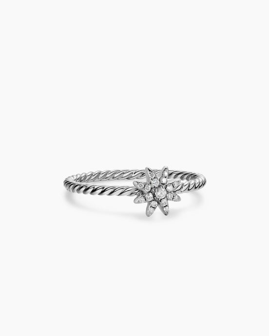 Petite Starburst Ring in Sterling Silver with Diamonds, 7.5mm