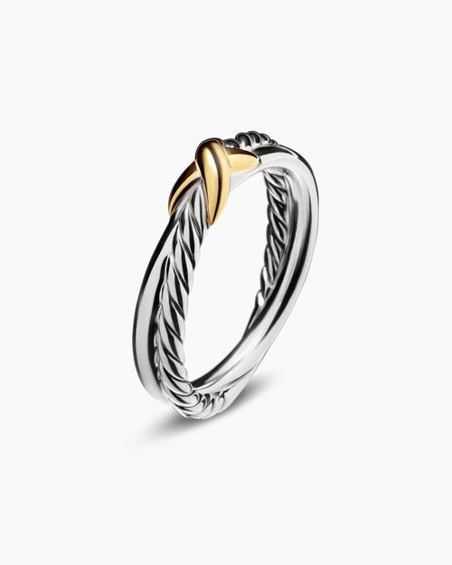 Womens Petite X Ring in Sterling Silver with 18K Yellow Gold, 4mm