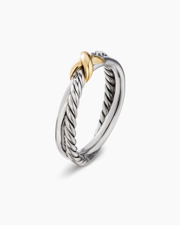 Petite X Ring in Sterling Silver with 18K Yellow Gold, 4mm