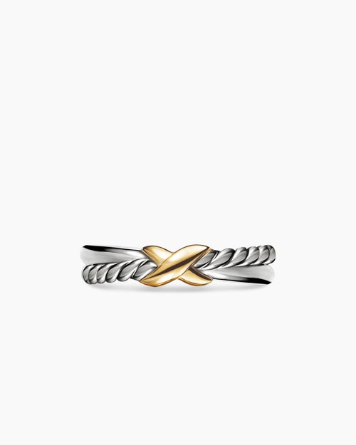 Womens Petite X Ring in Sterling Silver with 18K Yellow Gold, 4mm