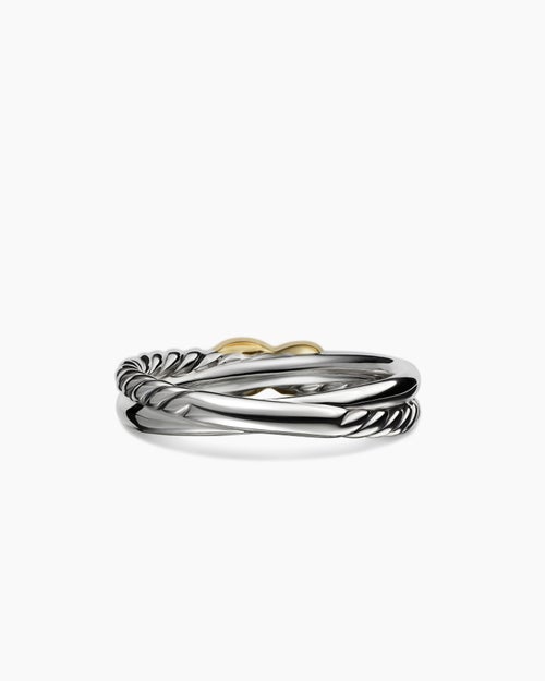 Womens Petite X Ring in Sterling Silver with 18K Yellow Gold, 4mm