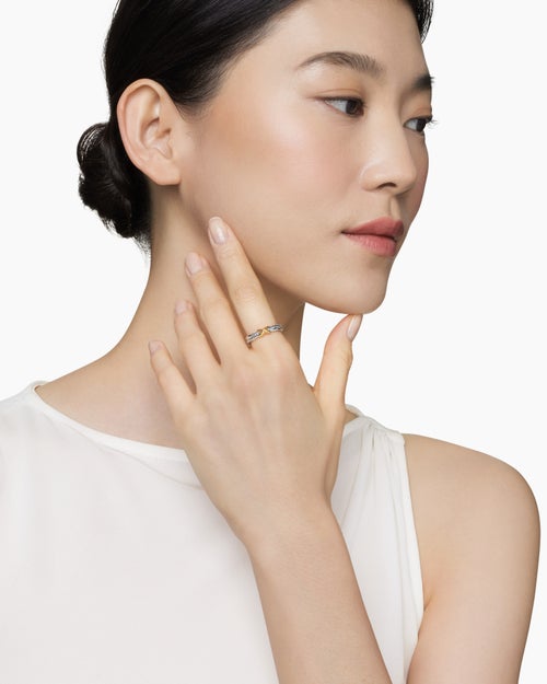 Womens Petite X Ring in Sterling Silver with 18K Yellow Gold, 4mm