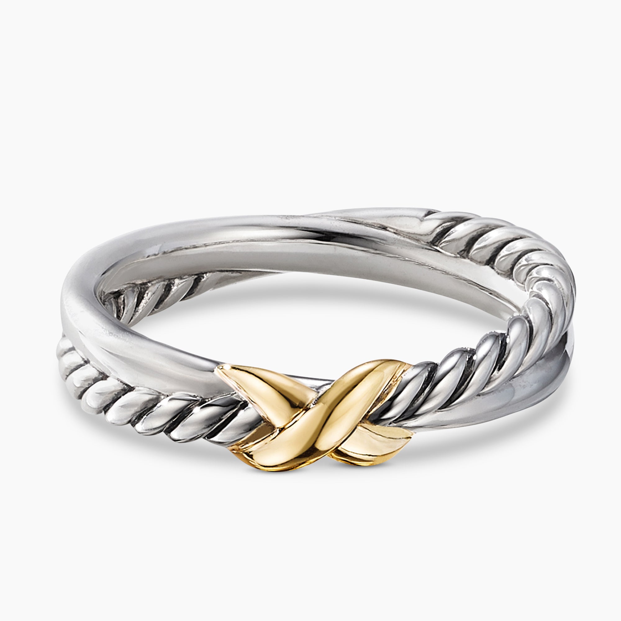 Petite X Ring in Sterling Silver with 18K Yellow Gold, 4mm | David 
