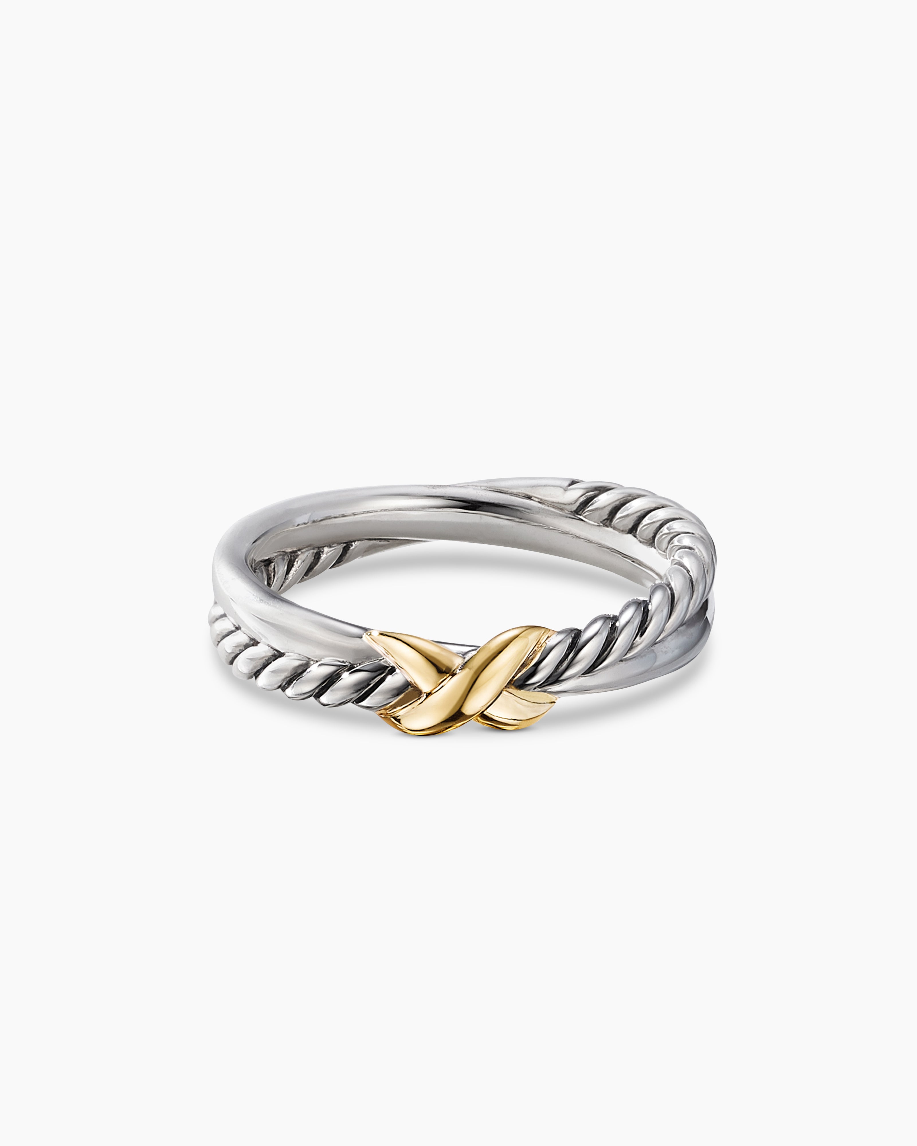 Petite X Ring in Sterling Silver with 18K Yellow Gold, 4mm | David ...