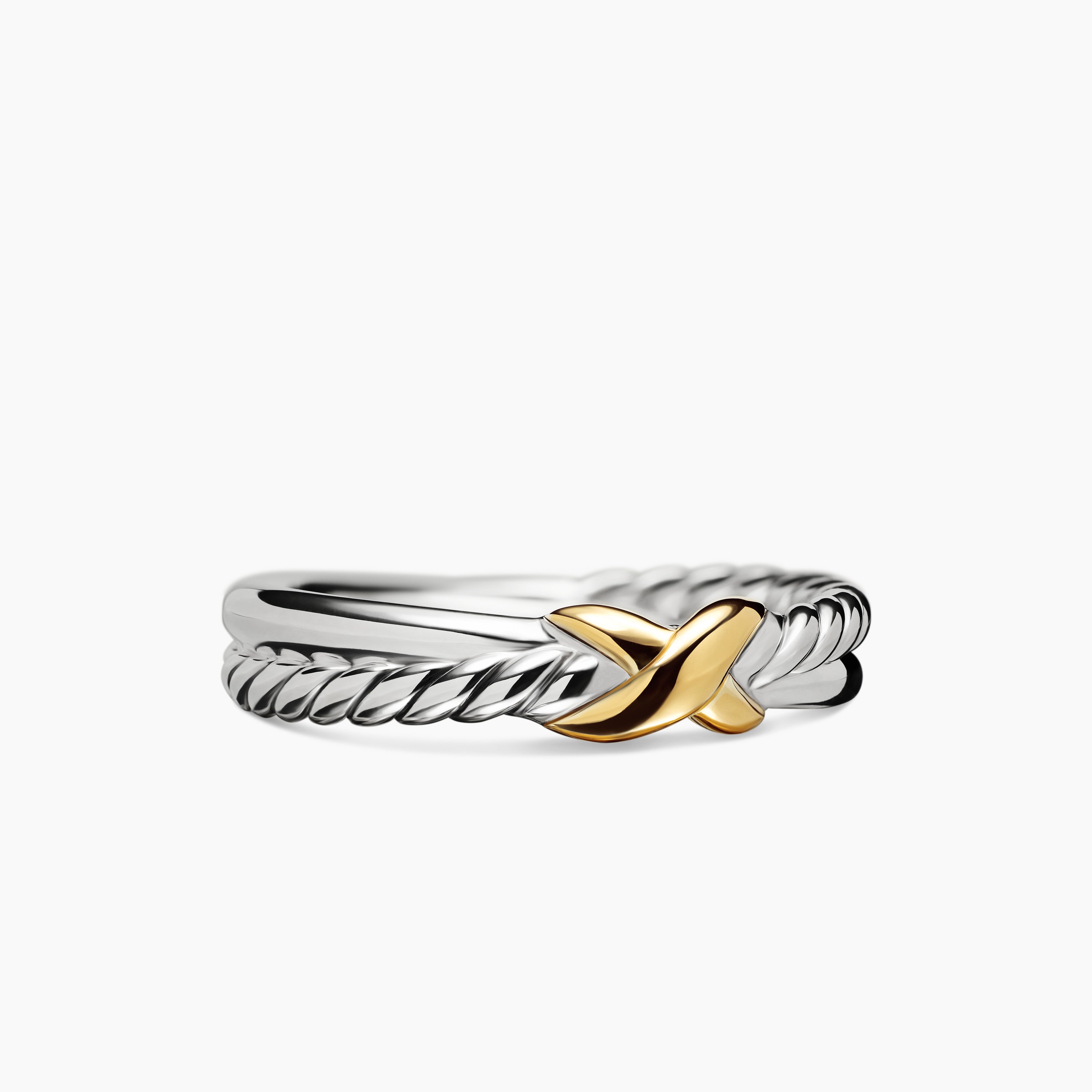 Womens Petite X Ring in Sterling Silver with 18K Yellow Gold, 4mm