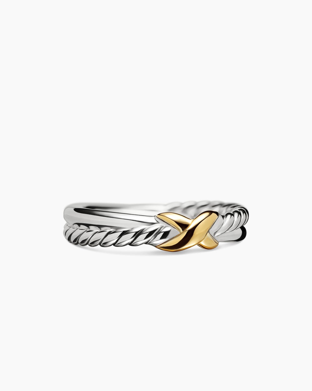 Womens Petite X Ring in Sterling Silver with 18K Yellow Gold, 4mm