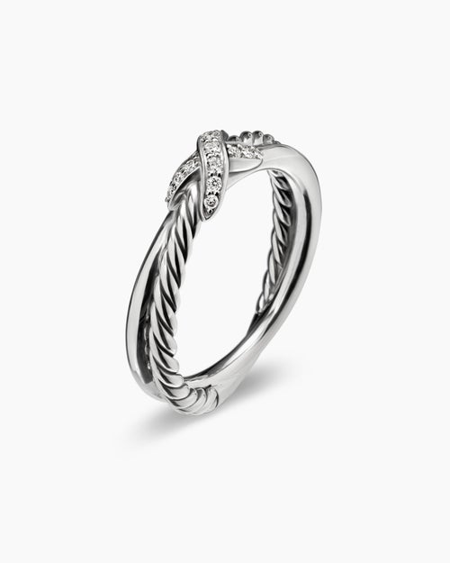 Womens Petite X Ring in Sterling Silver with Diamonds, 4mm