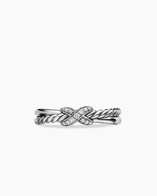 Womens Petite X Ring in Sterling Silver with Diamonds, 4mm