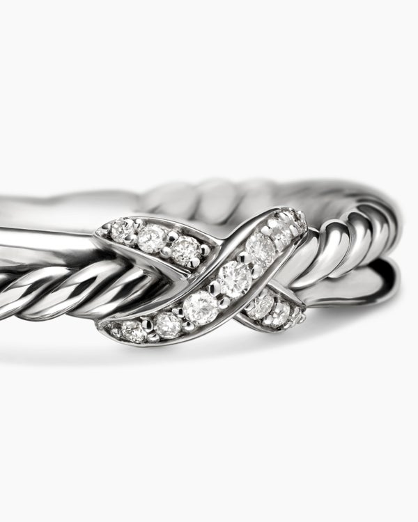 Petite X Ring in Sterling Silver with Diamonds, 4mm