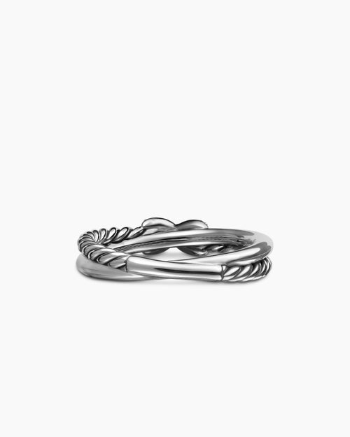 Womens Petite X Ring in Sterling Silver with Diamonds, 4mm