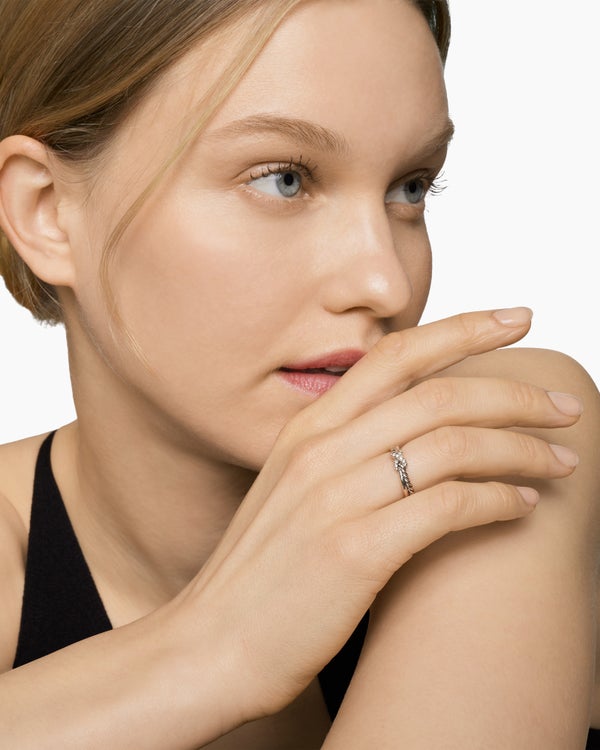 Petite X Ring in Sterling Silver with Diamonds, 4mm