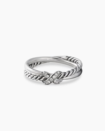 Petite X Ring in Sterling Silver with Diamonds, 4mm