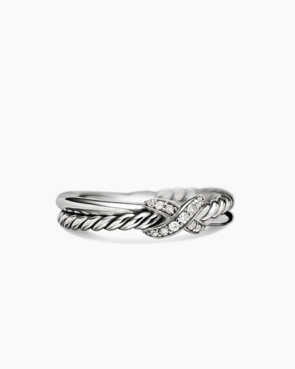 Petite X Ring in Sterling Silver with Diamonds, 4mm