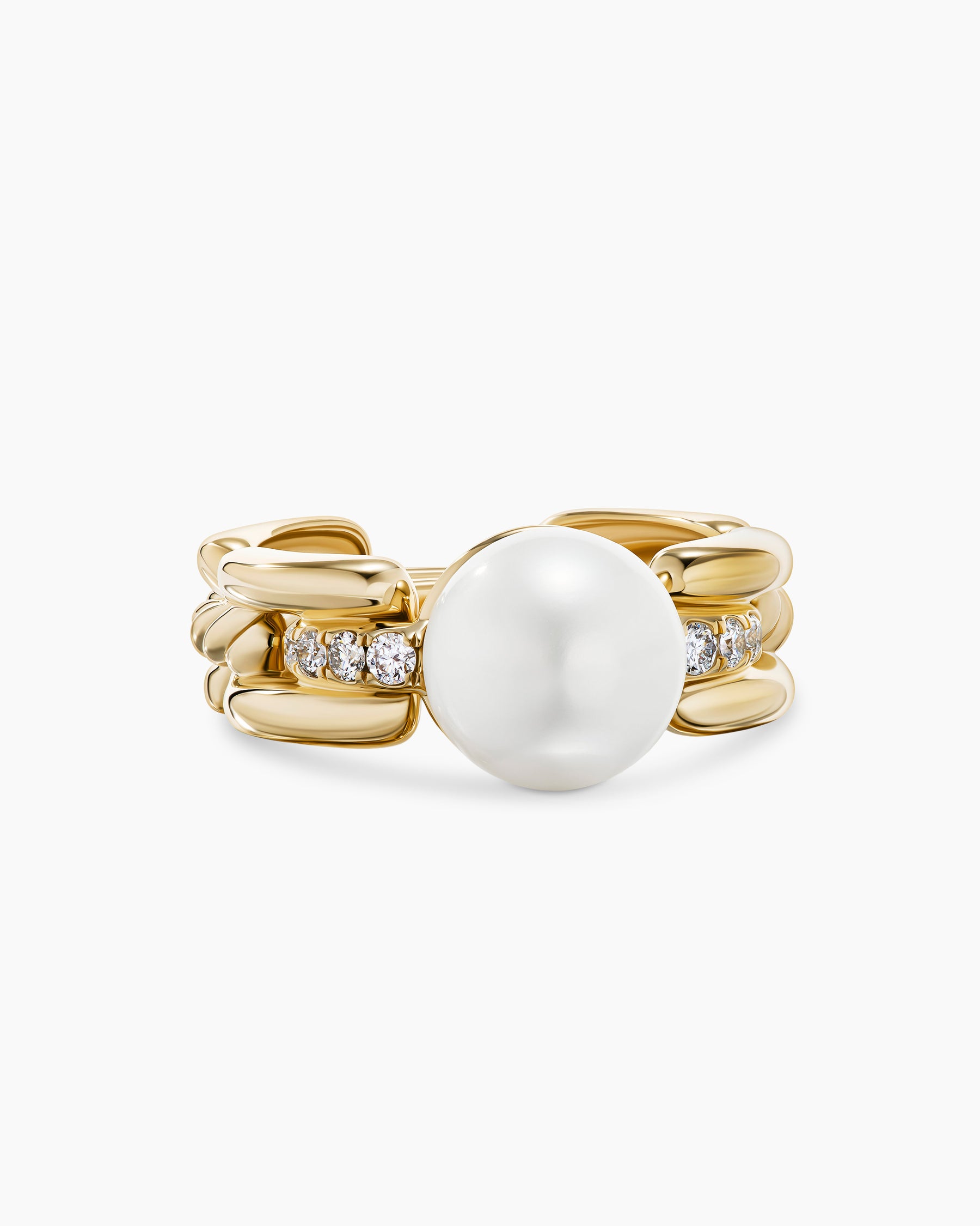 Superior Natural White Pearl & Diamond 18K Solid Yellow Gold Satin