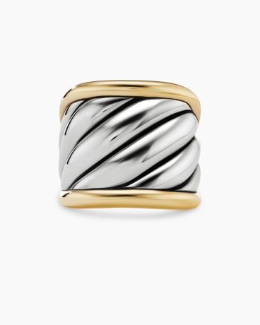 Sculpted Cable Saddle Ring in Sterling Silver with 18K Yellow Gold, 21mm
