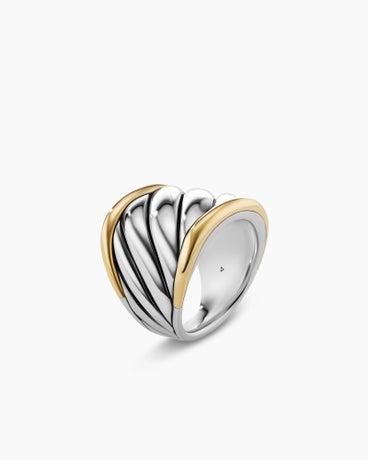 Sculpted Cable Saddle Ring in Sterling Silver with 18K Yellow Gold, 21mm