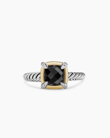 Petite Chatelaine® Ring in Sterling Silver with 18K Yellow Gold, Black Onyx and Diamonds, 7mm
