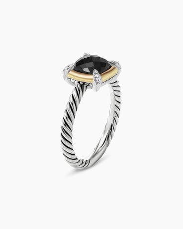 Petite Chatelaine® Ring in Sterling Silver with 18K Yellow Gold, Black Onyx and Diamonds, 7mm