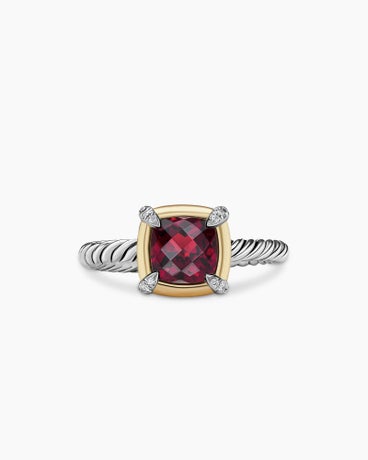 Petite Chatelaine® Ring in Sterling Silver with 18K Yellow Gold, Garnet and Diamonds, 7mm