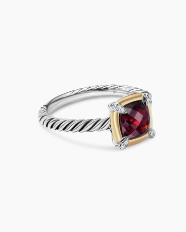Petite Chatelaine® Ring in Sterling Silver with 18K Yellow Gold, Garnet and Diamonds, 7mm