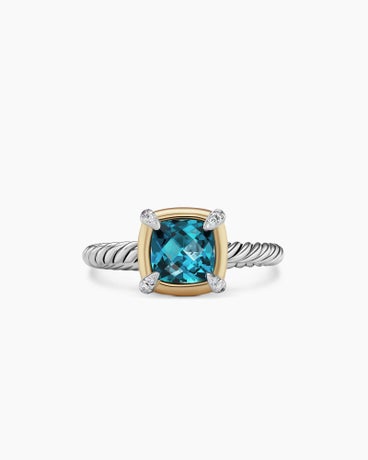 Petite Chatelaine® Ring in Sterling Silver with 18K Yellow Gold, Hampton Blue Topaz and Diamonds, 7mm