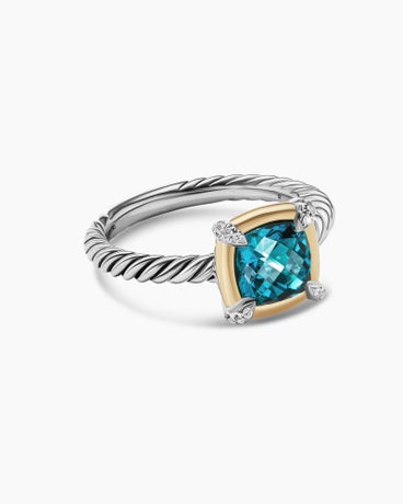Petite Chatelaine® Ring in Sterling Silver with 18K Yellow Gold, Hampton Blue Topaz and Diamonds, 7mm