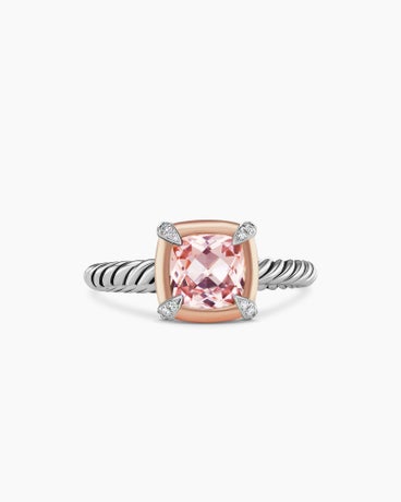 Petite Chatelaine® Ring in Sterling Silver with 18K Rose Gold, Morganite and Diamonds, 7mm