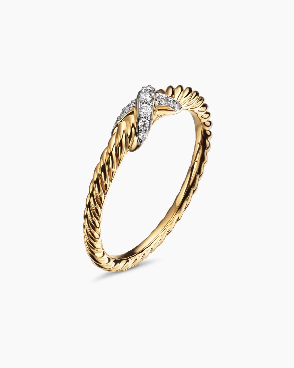 Womens Petite X Ring in 18ct Yellow Gold with Diamonds, 1.7mm