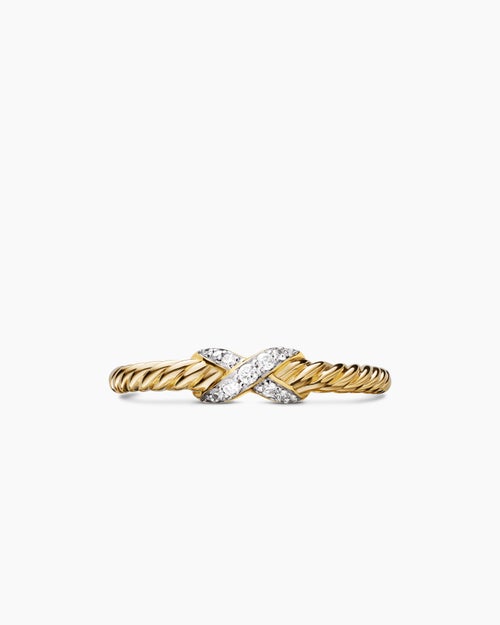 Womens Petite X Ring in 18K Yellow Gold with Diamonds, 2.2mm