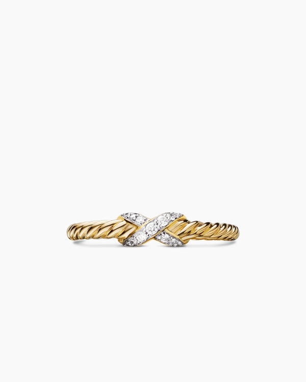 Petite X Ring in 18K Yellow Gold with Diamonds, 2.2mm