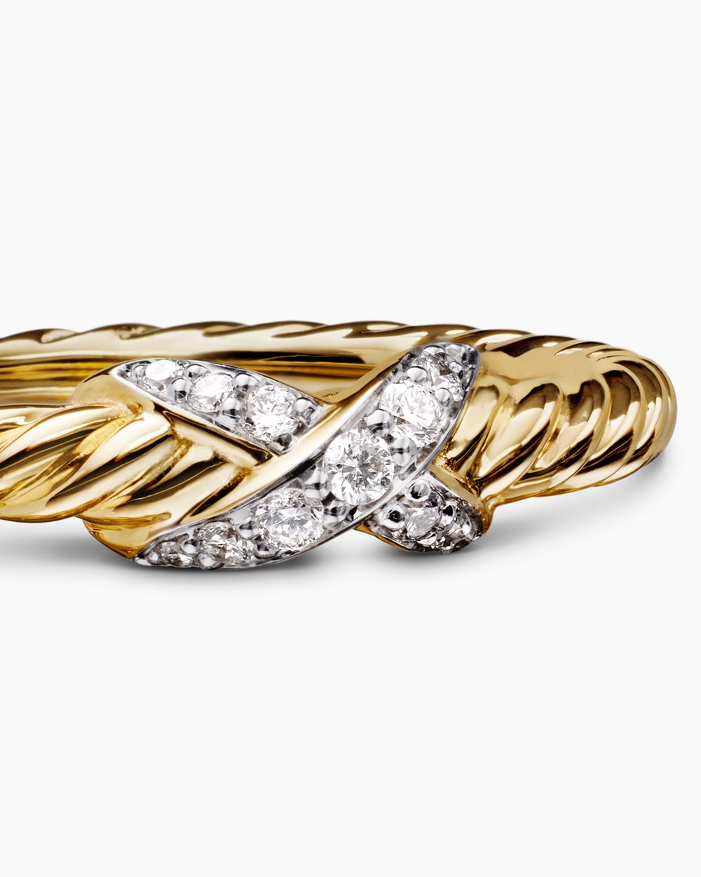 Womens Petite X Ring in 18ct Yellow Gold with Diamonds, 1.7mm