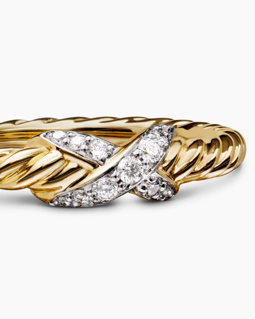 Womens Petite X Ring in 18K Yellow Gold with Diamonds, 1.7mm