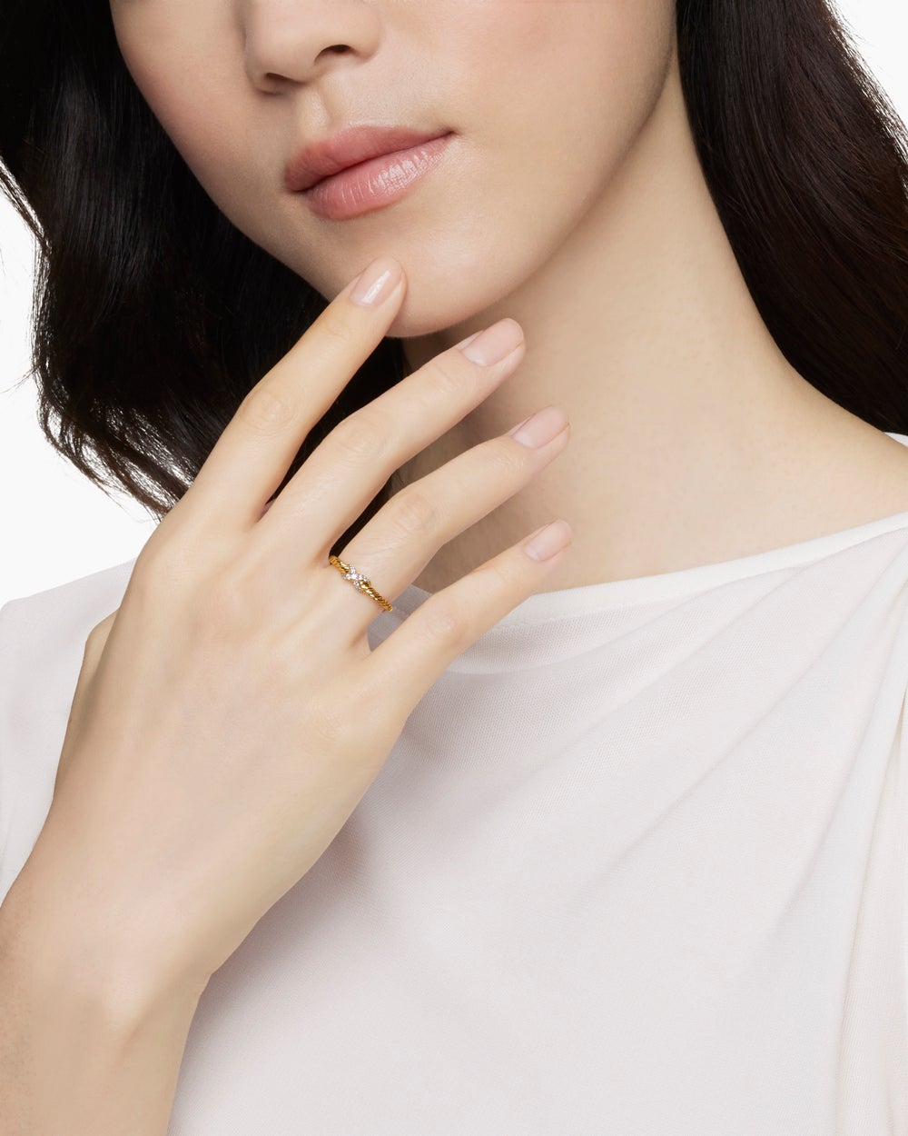Womens Petite X Ring in 18ct Yellow Gold with Diamonds, 1.7mm