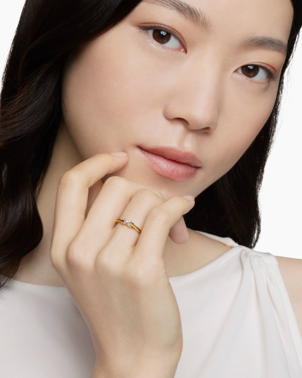 Womens Petite X Ring in 18ct Yellow Gold with Diamonds, 1.7mm