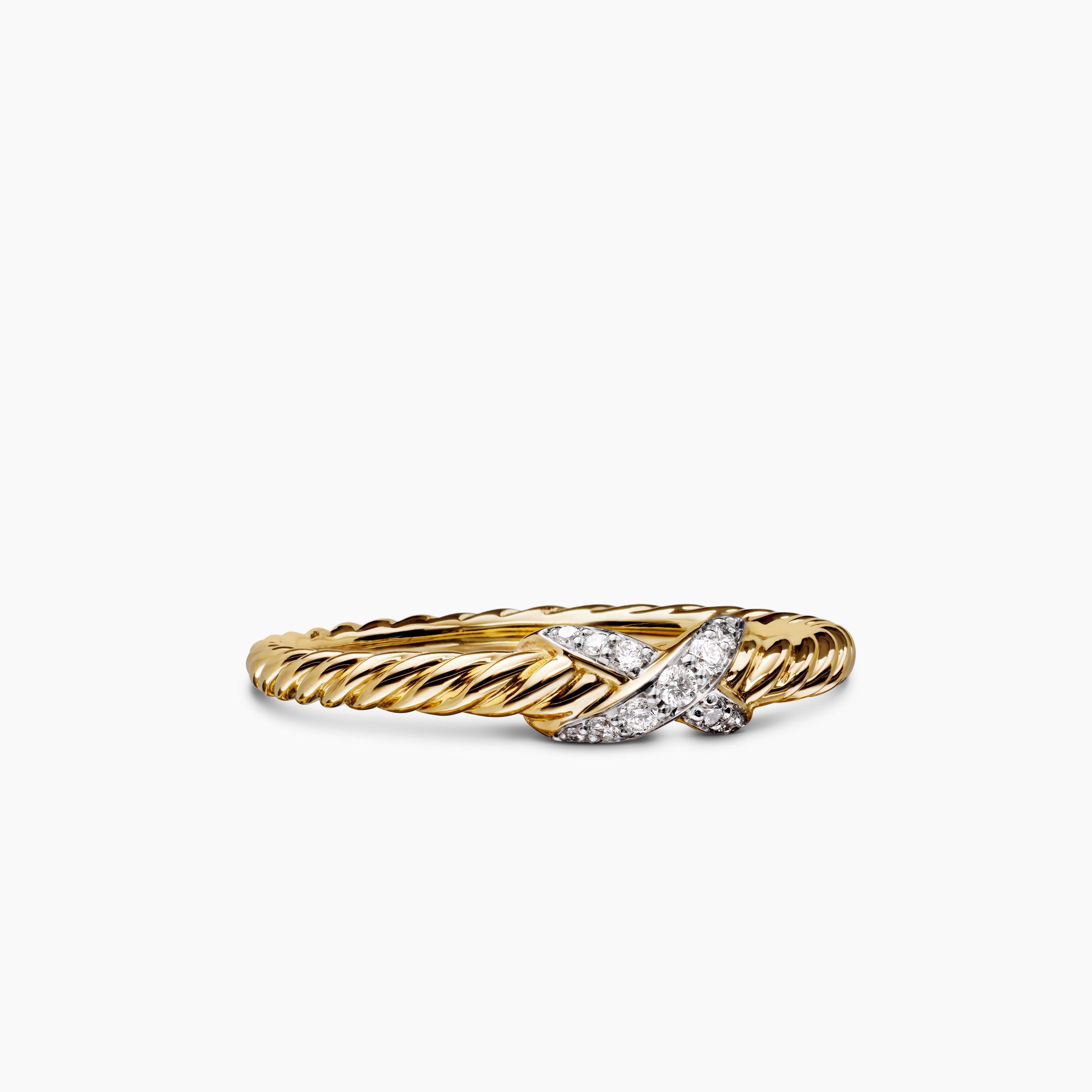 Womens Petite X Ring in 18K Yellow Gold with Diamonds, 1.7mm