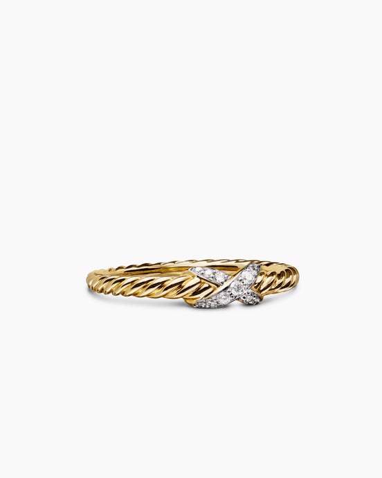 Petite X Ring in 18ct Yellow Gold with Diamonds, 2.2mm