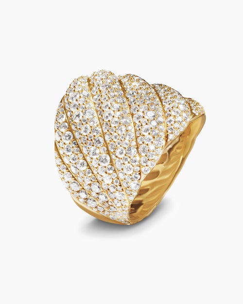 Womens Sculpted Cable Ring in 18K Yellow Gold with Diamonds, 20mm