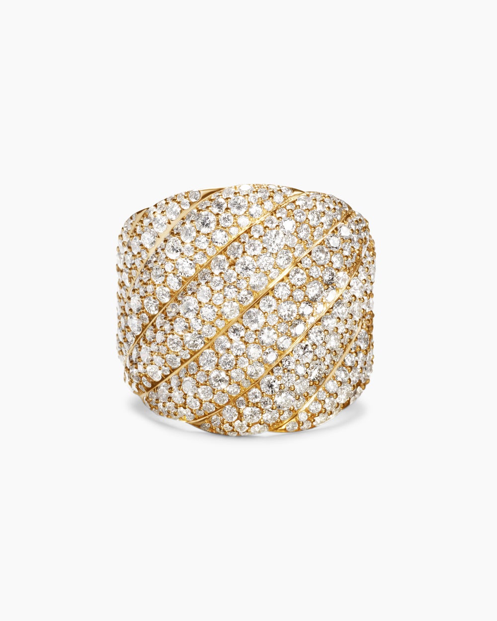 Womens Sculpted Cable Ring in 18K Yellow Gold with Diamonds, 20mm