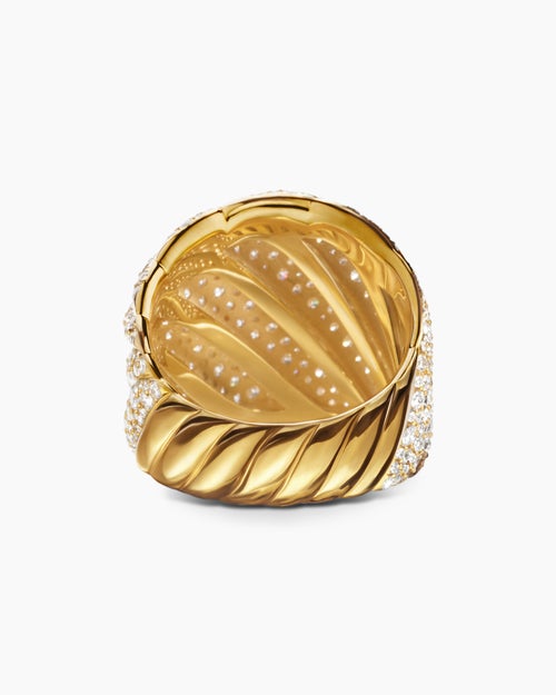 Womens Sculpted Cable Ring in 18K Yellow Gold with Diamonds, 20mm